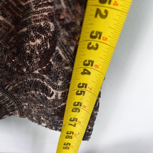 Brown Evening Dress XS Long Gown Sequin Off The Shoulder Maxi Allover Formal USA - Picture 7 of 11